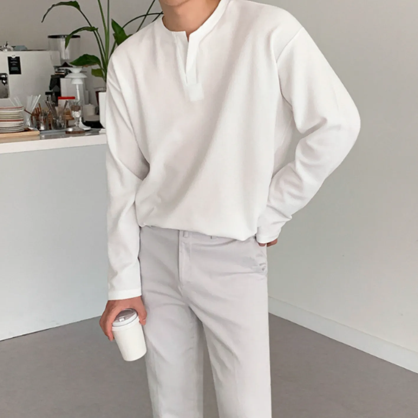 [Korean Style] 4 Colors Cotton Henley T-Shirt