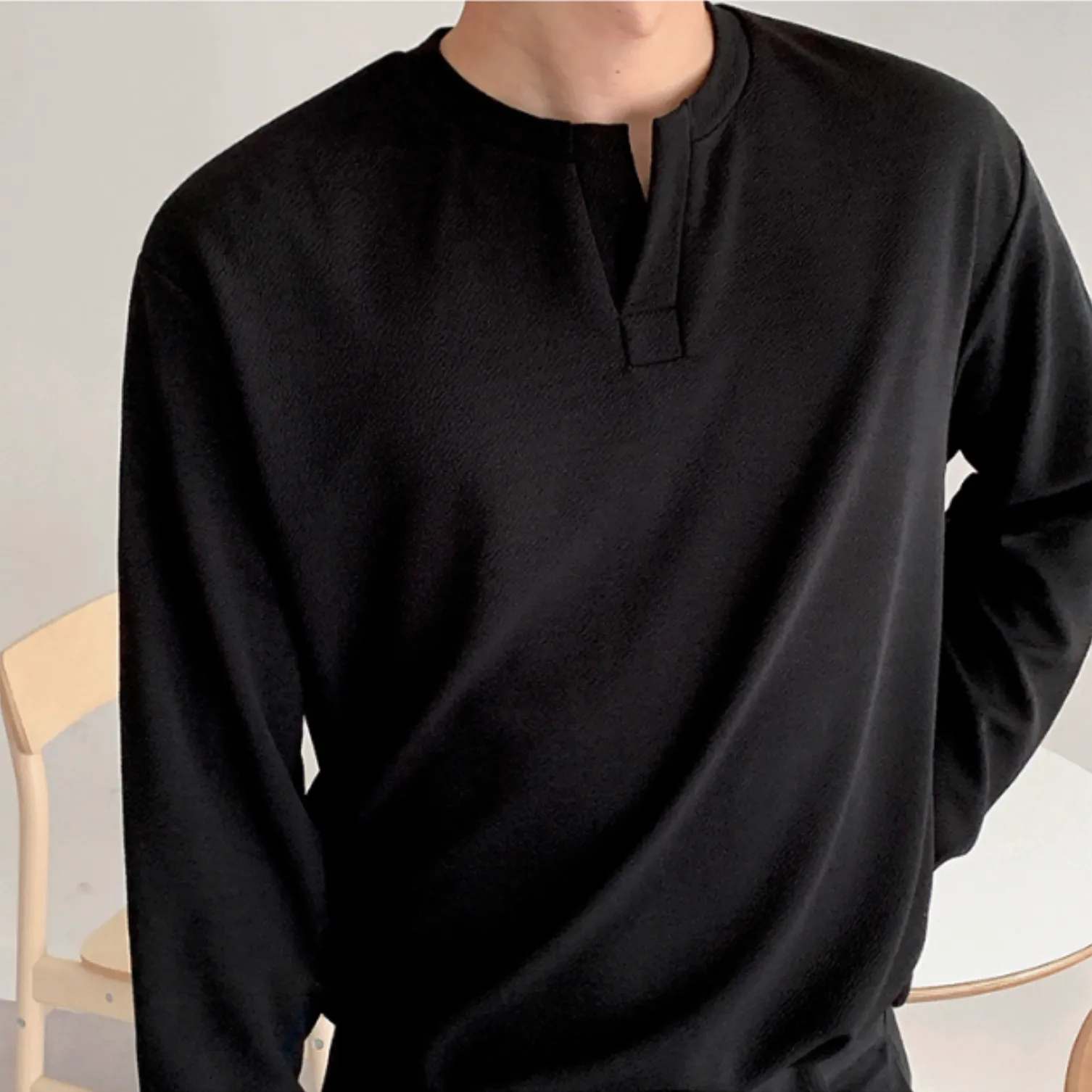 [Korean Style] 4 Colors Cotton Henley T-Shirt