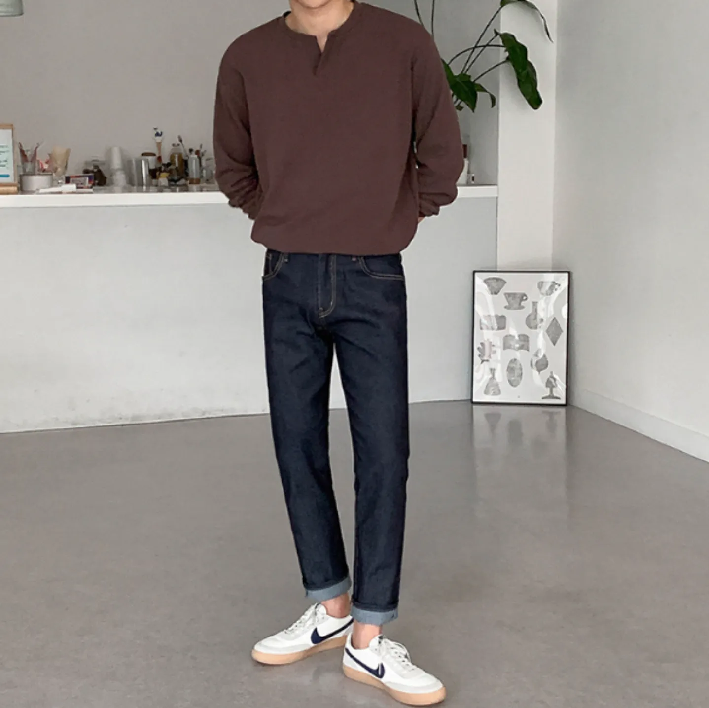 [Korean Style] 4 Colors Cotton Henley T-Shirt