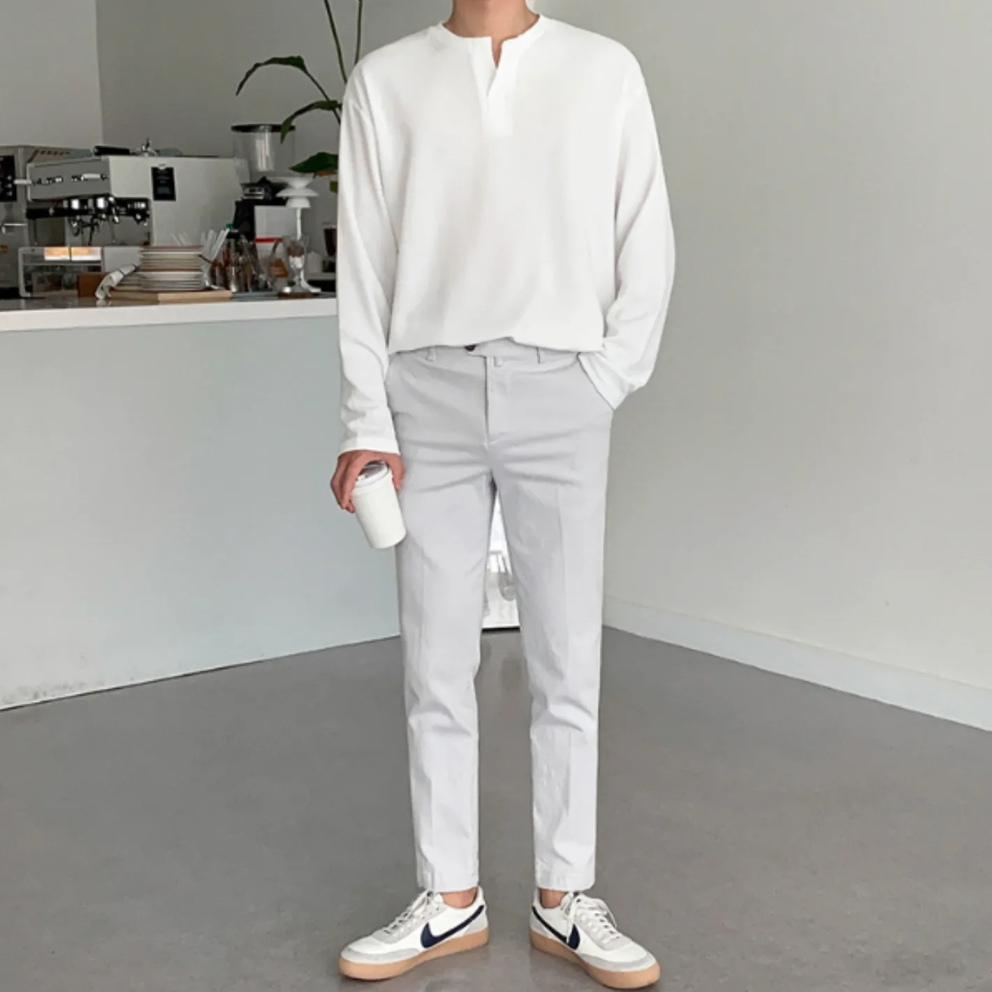 [Korean Style] 4 Colors Cotton Henley T-Shirt
