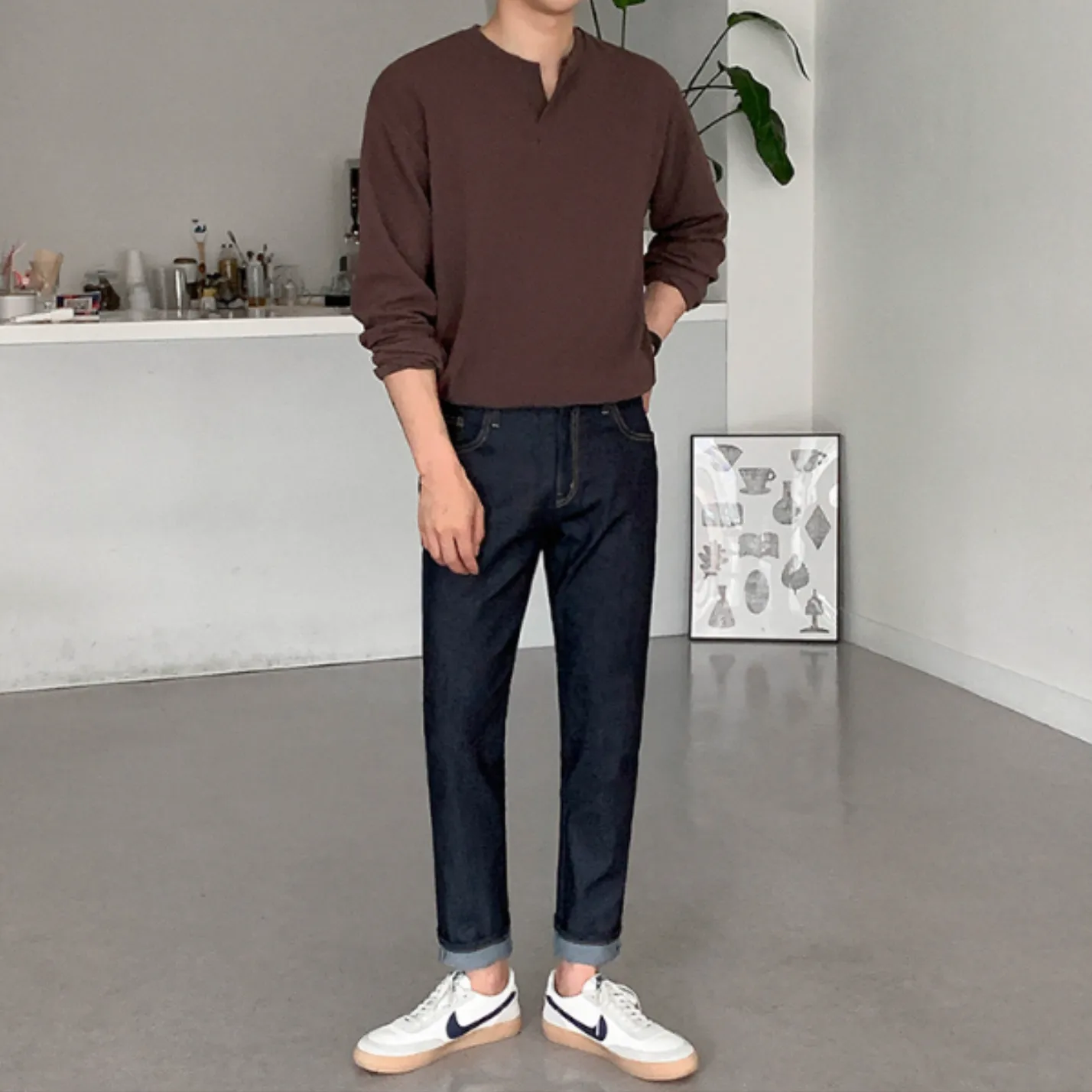 [Korean Style] 4 Colors Cotton Henley T-Shirt