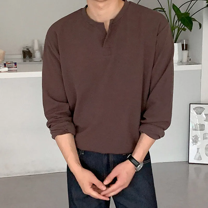 [Korean Style] 4 Colors Cotton Henley T-Shirt