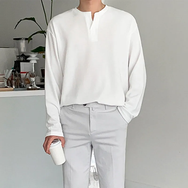 [Korean Style] 4 Colors Cotton Henley T-Shirt