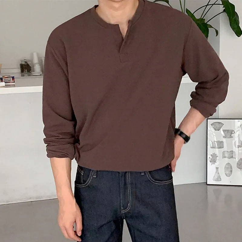 [Korean Style] 4 Colors Cotton Henley T-Shirt
