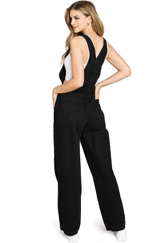 Lana Roux 90s Utility Twill Overalls Black