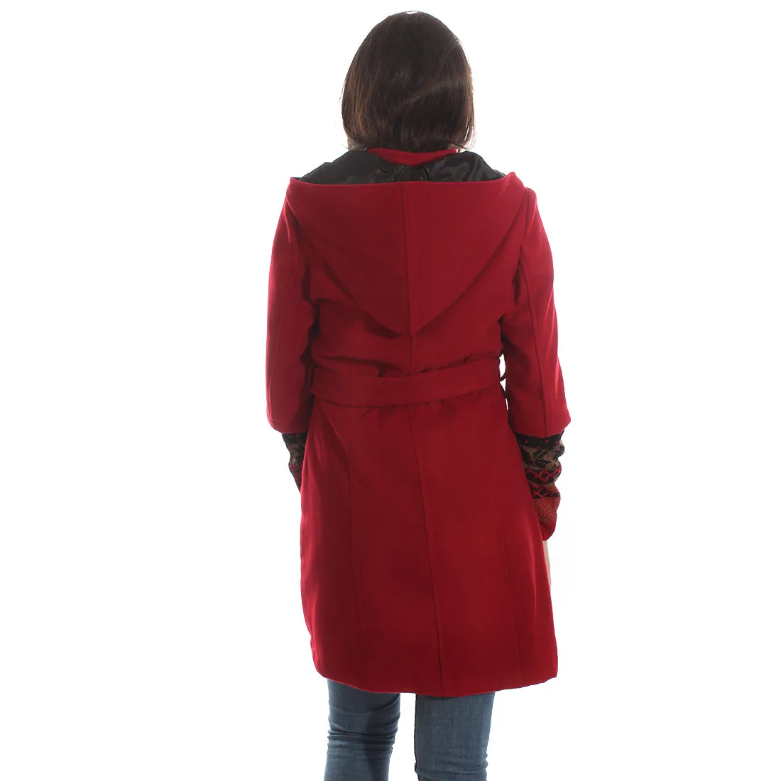 Long coat with removable hoodie/ red -5898