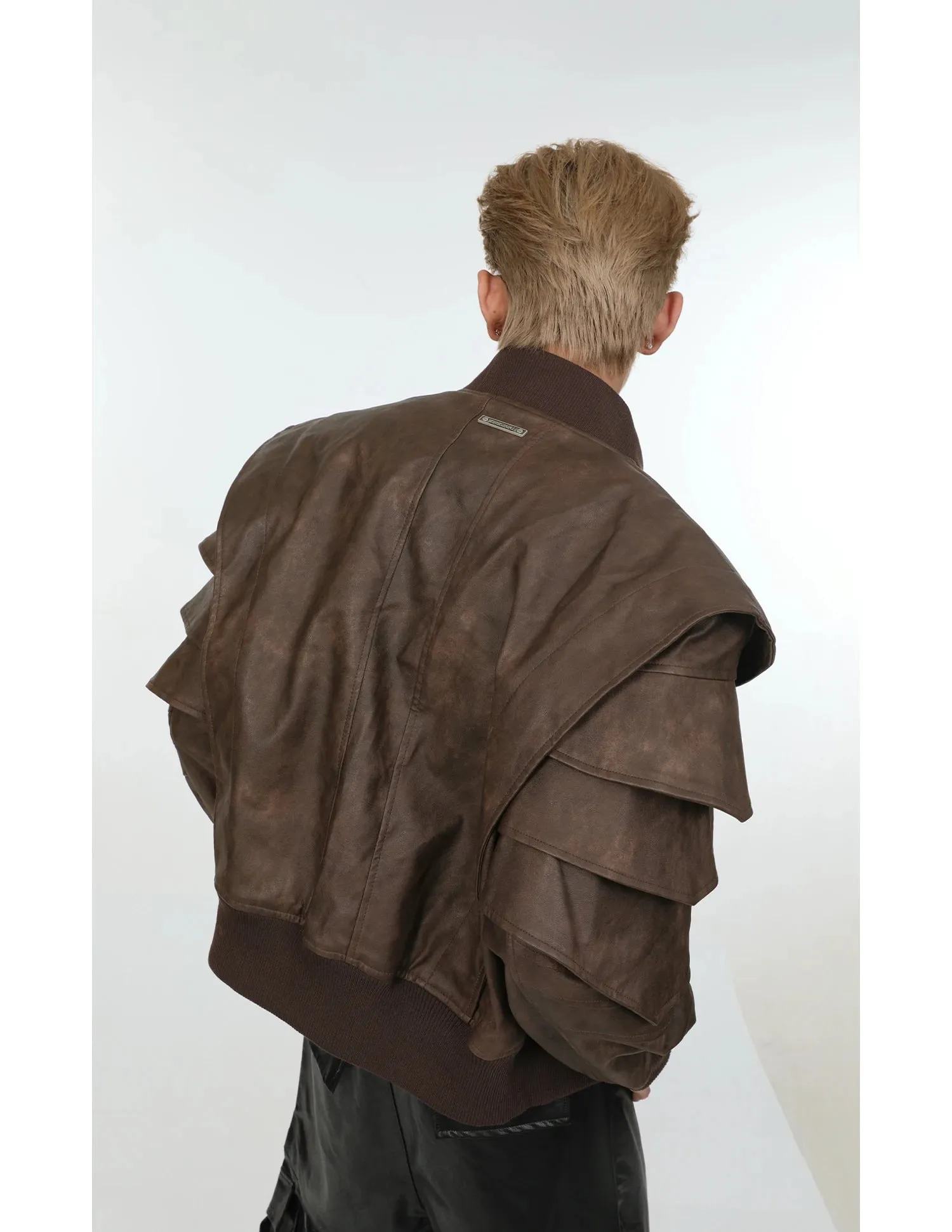 Men's Cascading Faux Leather Cropped Coat