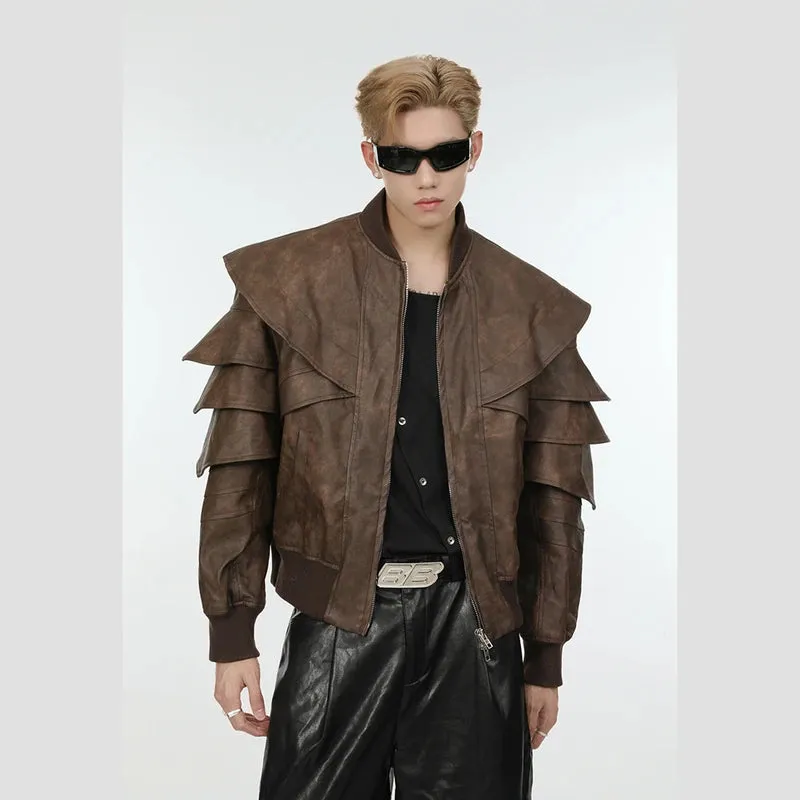 Men's Cascading Faux Leather Cropped Coat