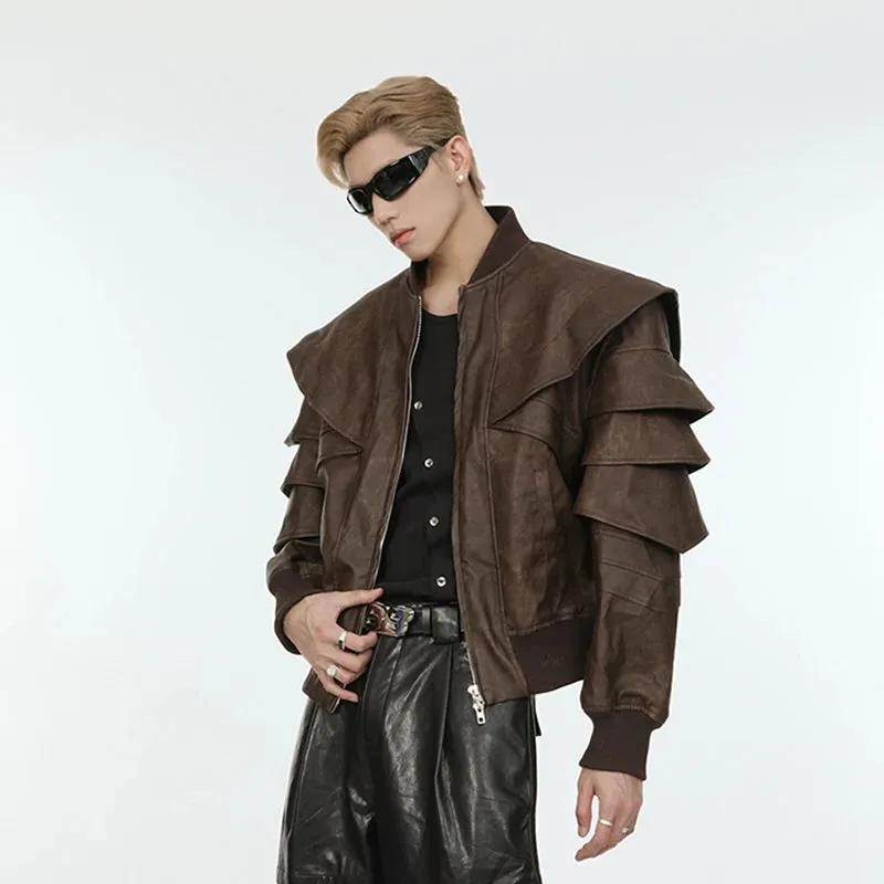 Men's Cascading Faux Leather Cropped Coat