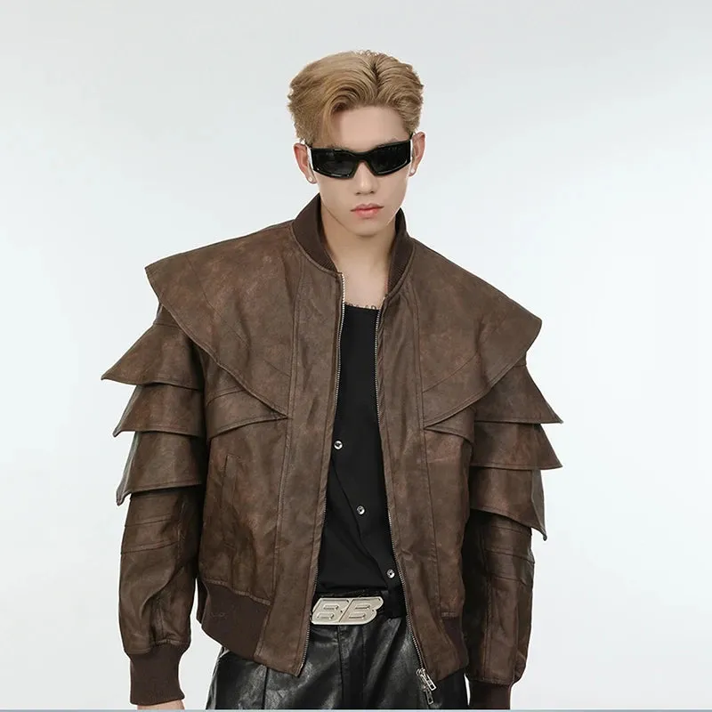 Men's Cascading Faux Leather Cropped Coat
