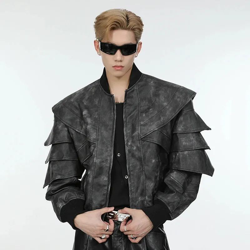 Men's Cascading Faux Leather Cropped Coat