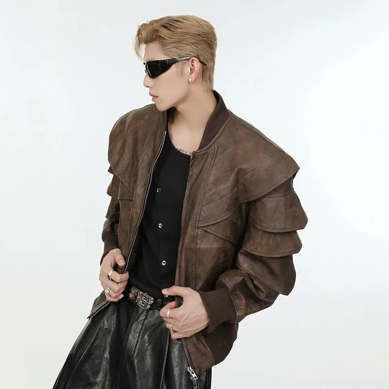 Men's Cascading Faux Leather Cropped Coat