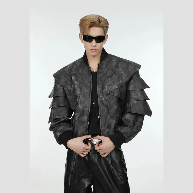 Men's Cascading Faux Leather Cropped Coat
