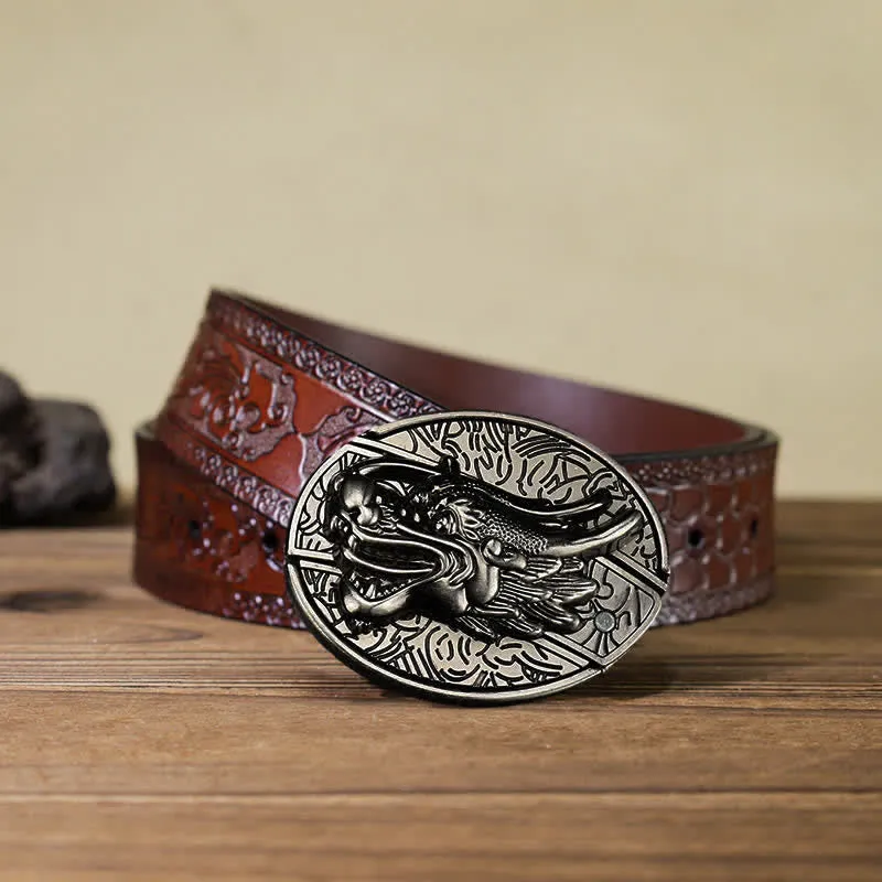 Men's DIY Dragon Head Hidden Folding Knife Leather Belt