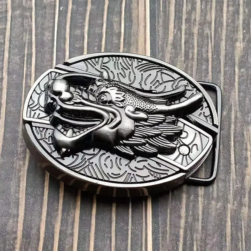 Men's DIY Dragon Head Hidden Folding Knife Leather Belt