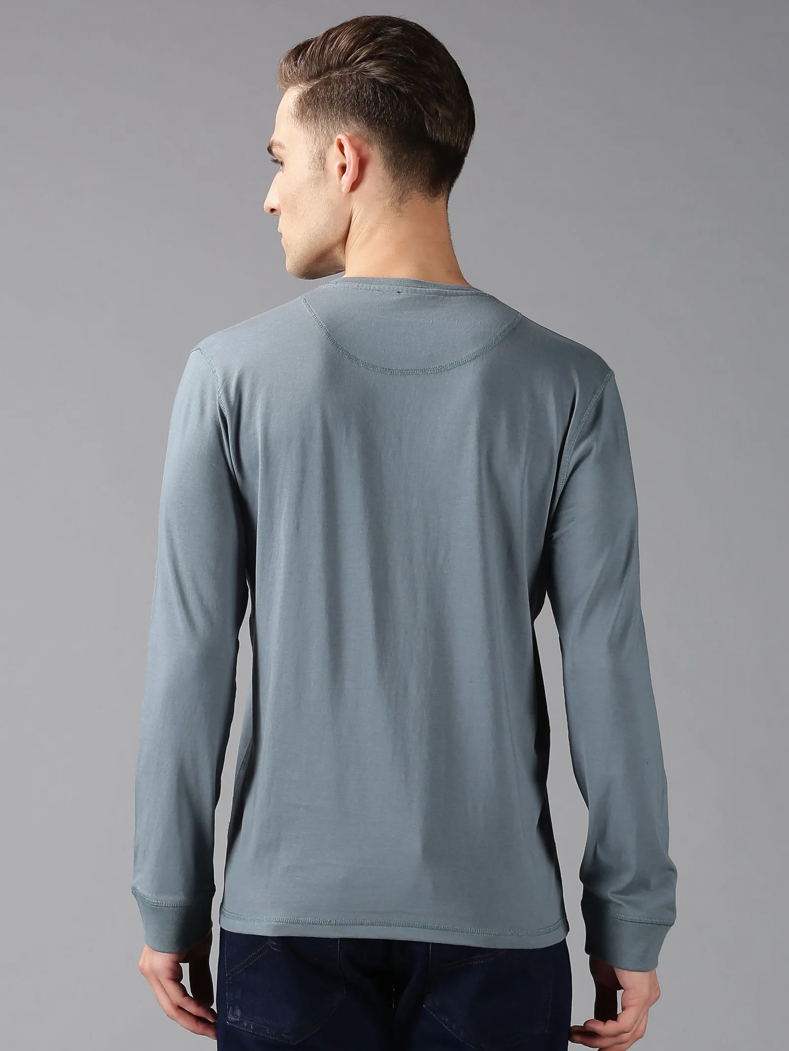 MEN'S GREY SOLID SLIM FIT T.SHIRT