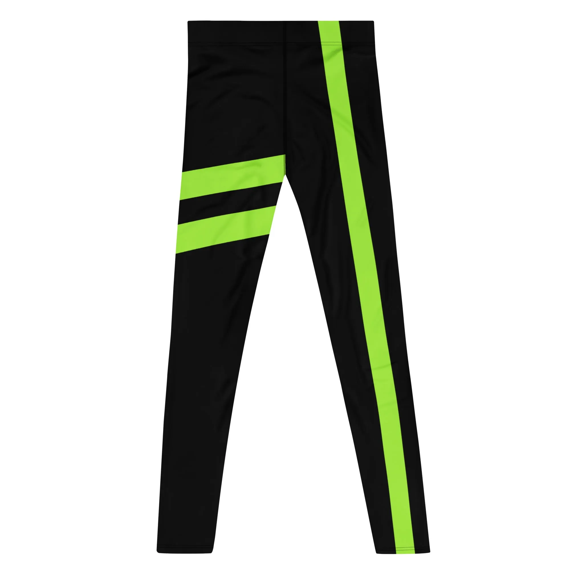 Neon Green Best Men's Leggings, Neon Green and Black Striped Designer Running Compression Tights For Men - Made in USA/EU/MX