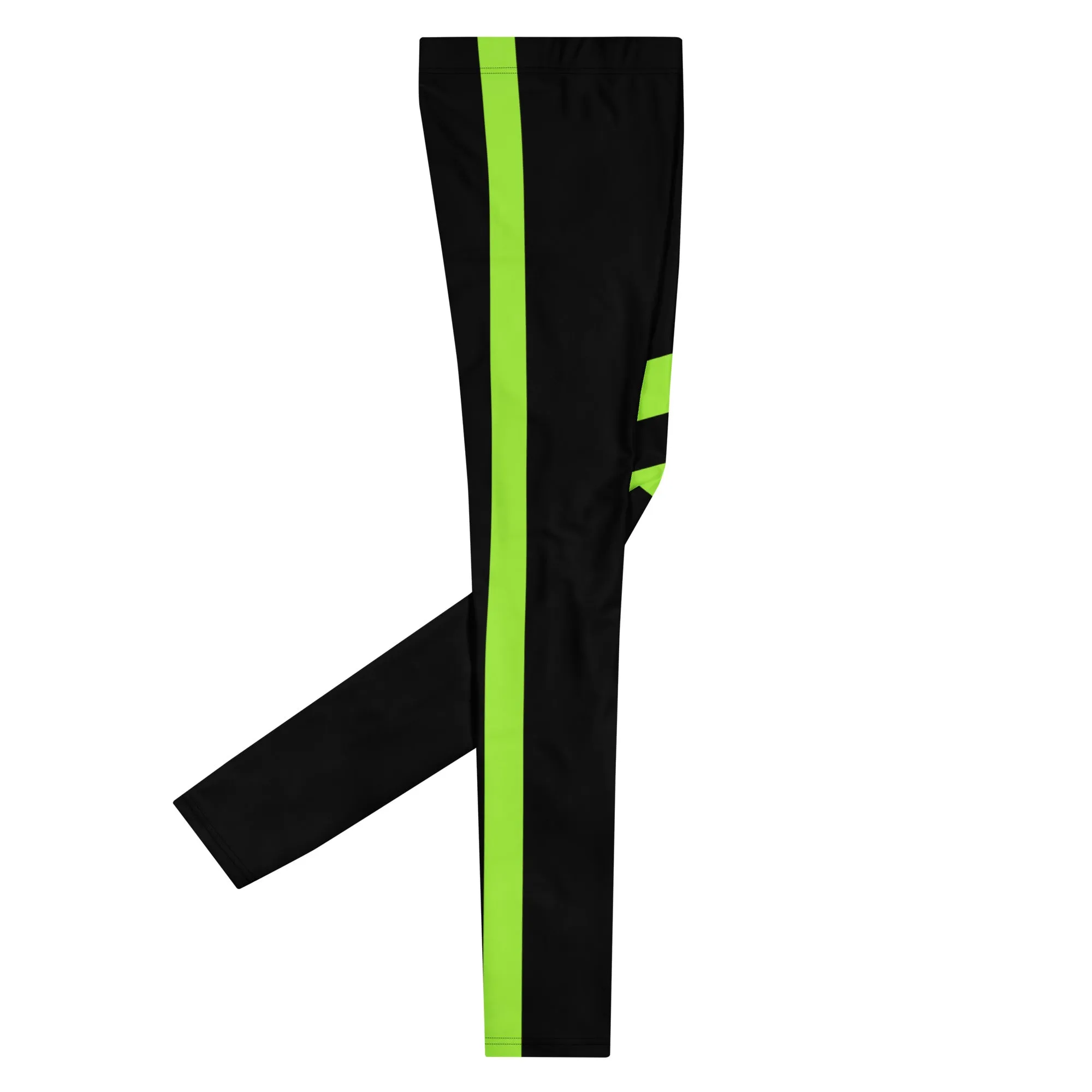 Neon Green Best Men's Leggings, Neon Green and Black Striped Designer Running Compression Tights For Men - Made in USA/EU/MX