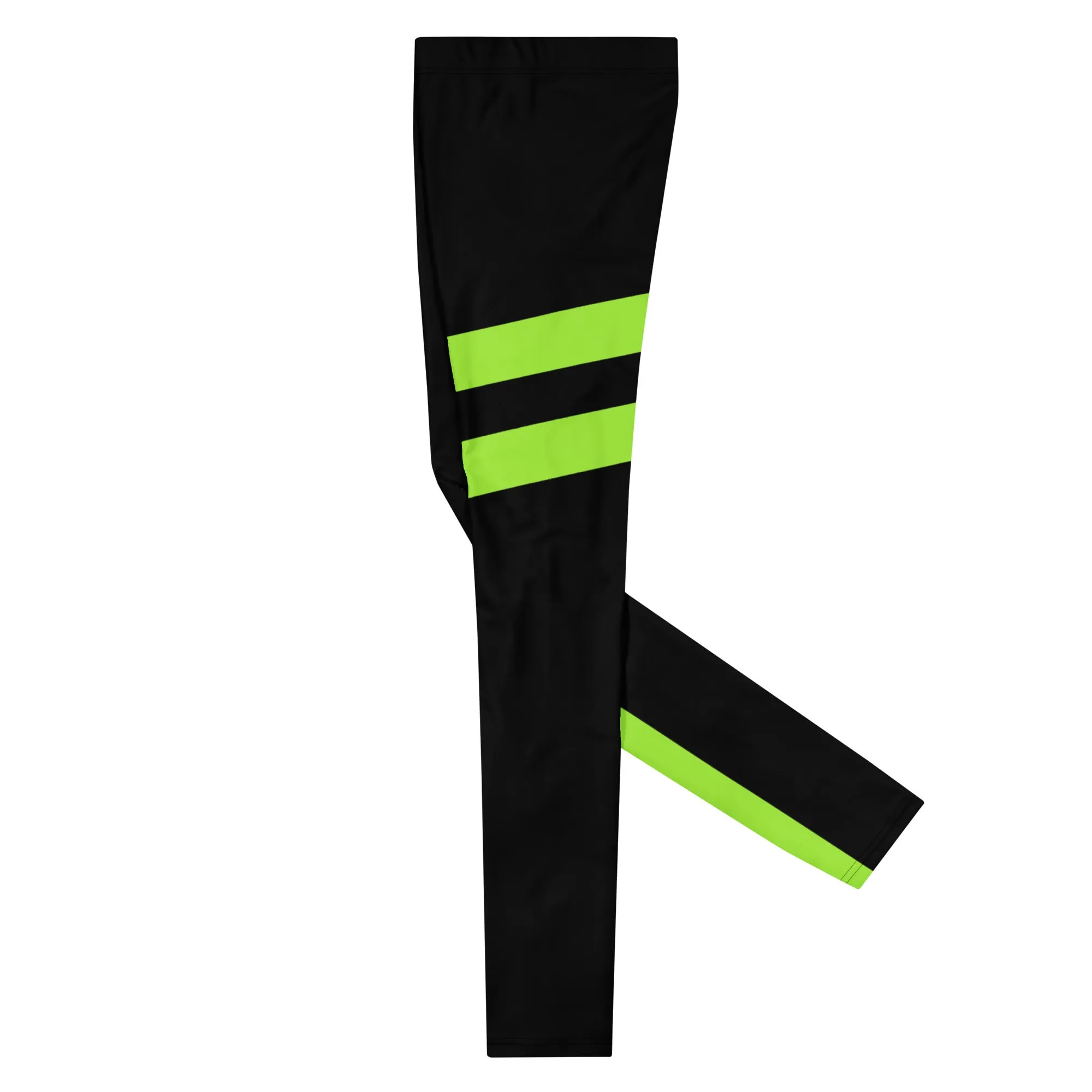 Neon Green Best Men's Leggings, Neon Green and Black Striped Designer Running Compression Tights For Men - Made in USA/EU/MX