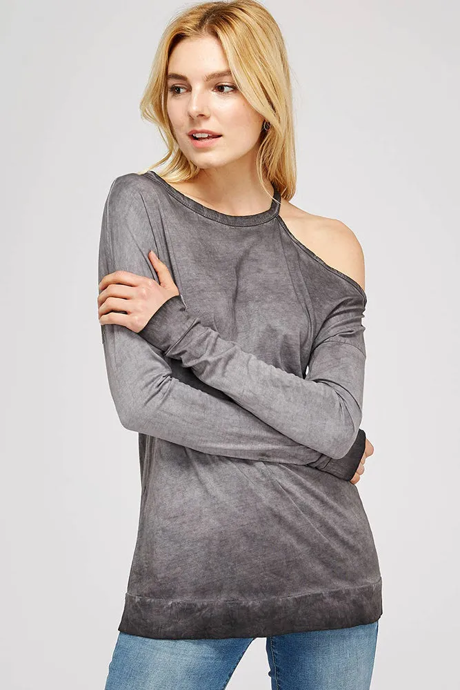Open Shoulder Mock Neck Cotton Sweatshirt