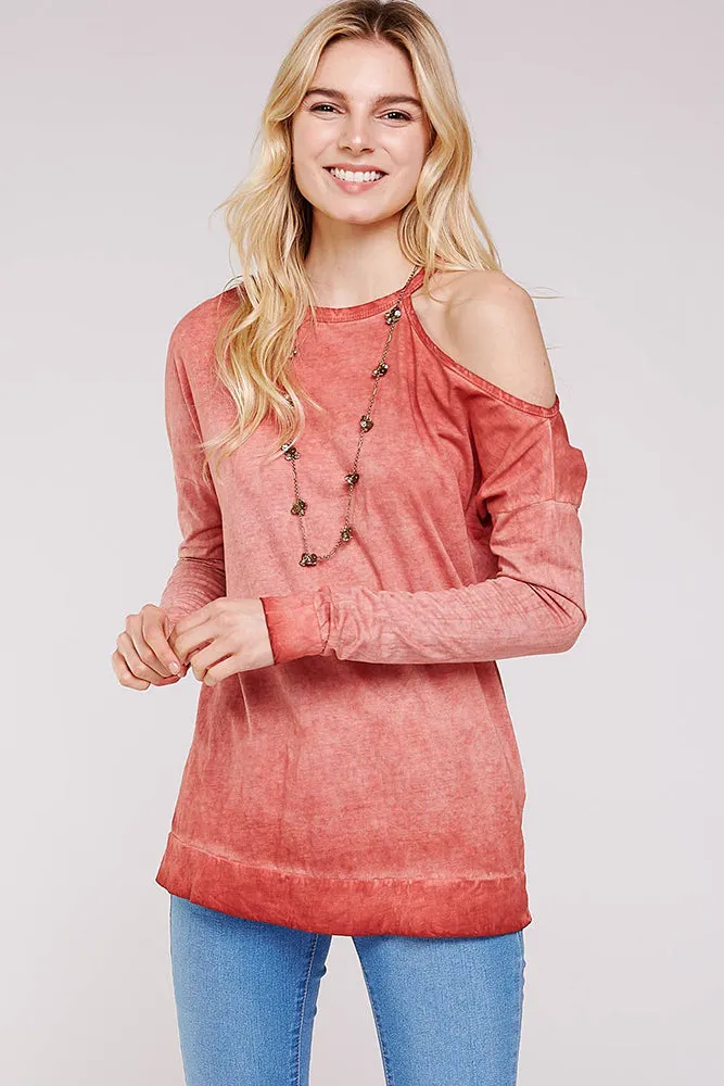 Open Shoulder Mock Neck Cotton Sweatshirt