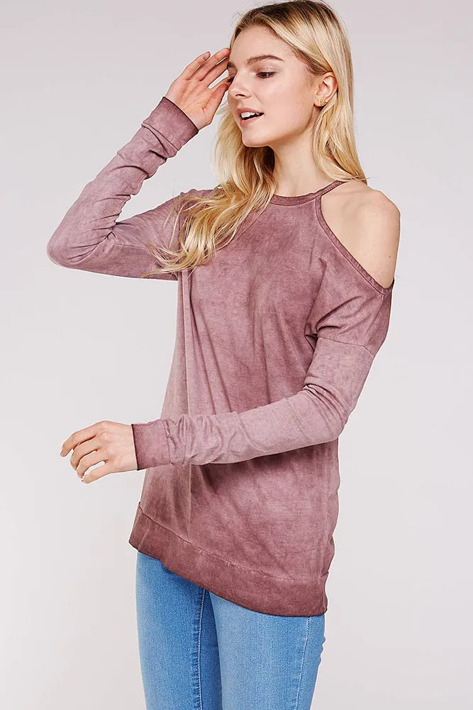 Open Shoulder Mock Neck Cotton Sweatshirt