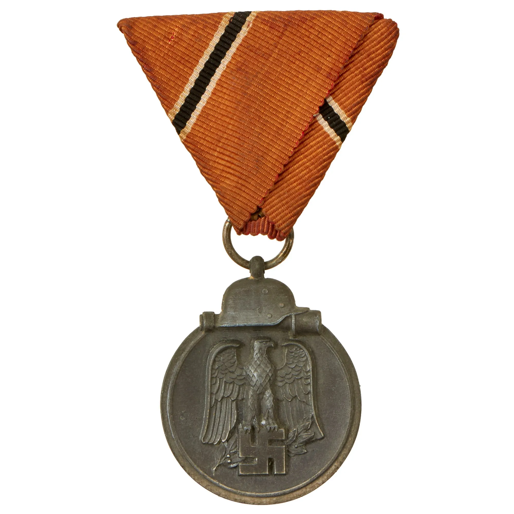 Original German WWII Eastern Front Medal with Named Award Document and Austrian Style Ribbon Mount - 186th Panzerjäger Detachment