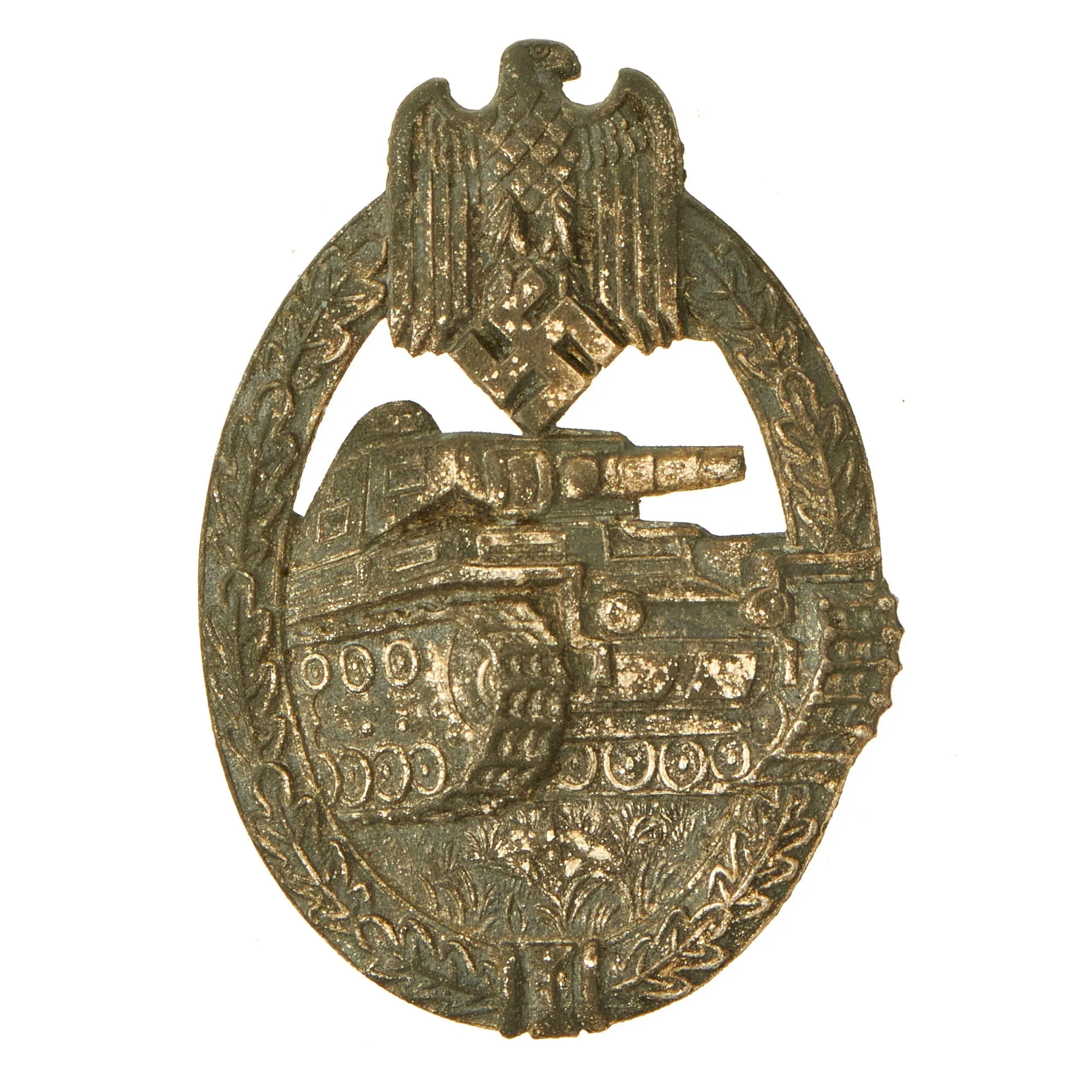 Original German WWII Silver Grade Panzer Assault Tank Badge with Named Award Document - Hollow Back