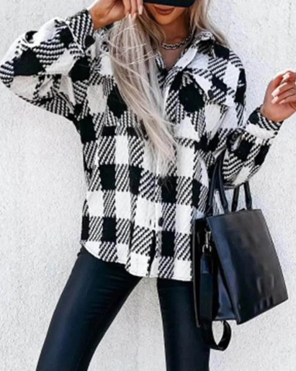 Plaid Textured Flap Pocket Shacket