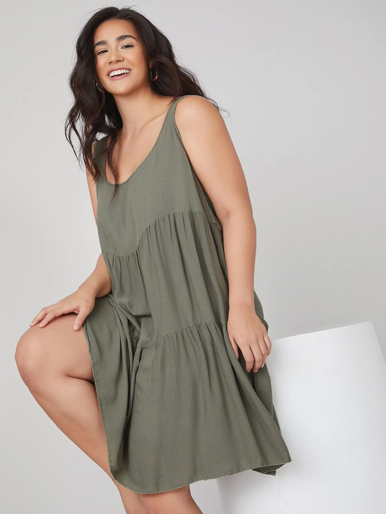 PLUS SIZE Adela Midi Dress - Khaki