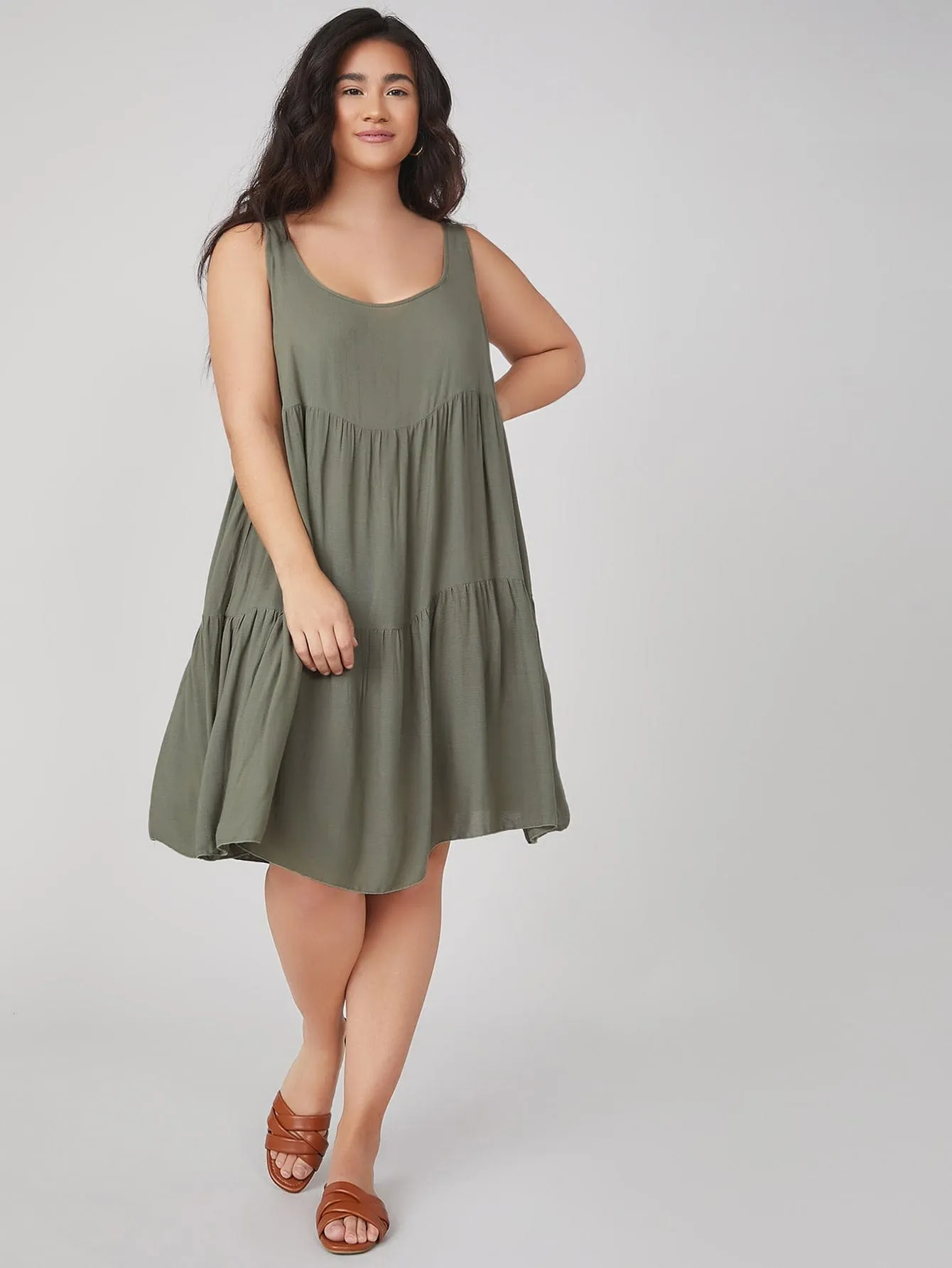 PLUS SIZE Adela Midi Dress - Khaki