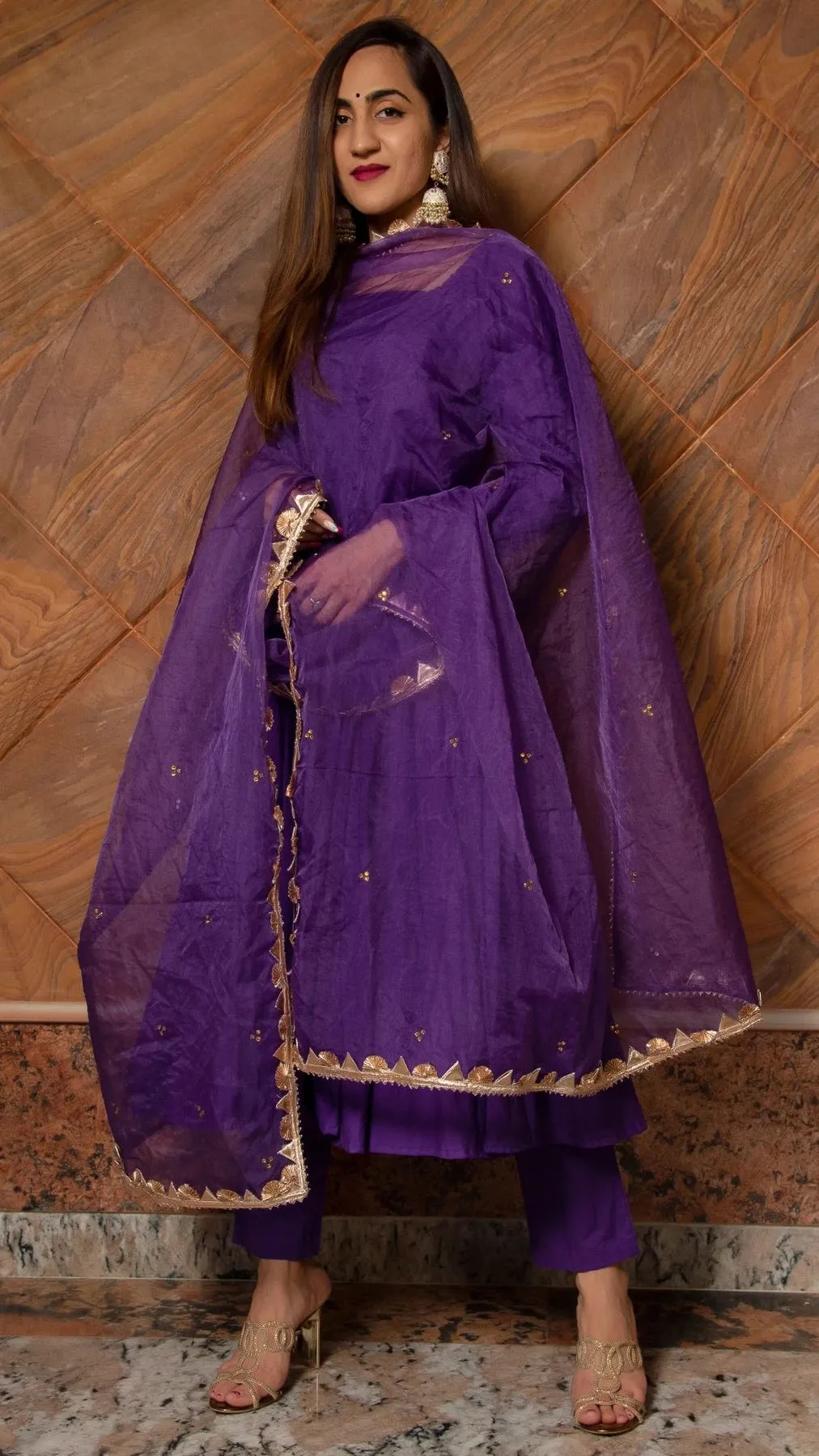 Pure Cotton Purple Anarkali Suit Set