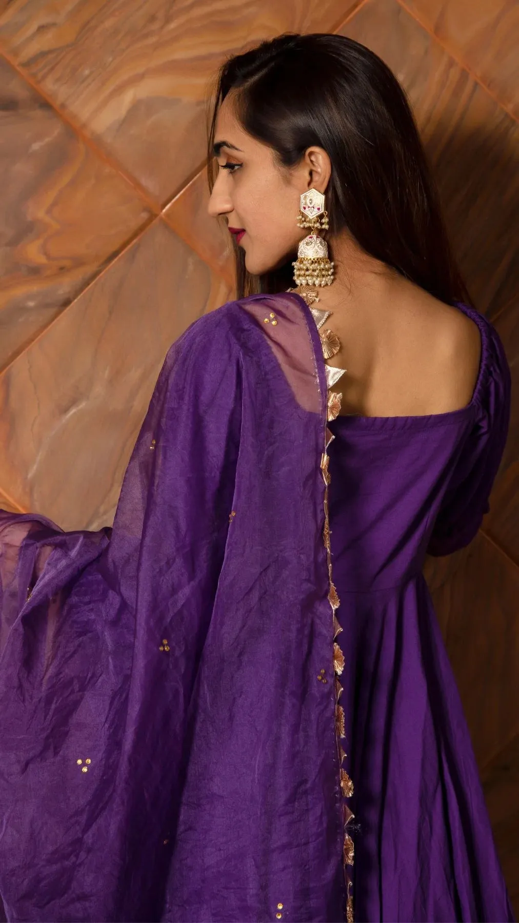 Pure Cotton Purple Anarkali Suit Set