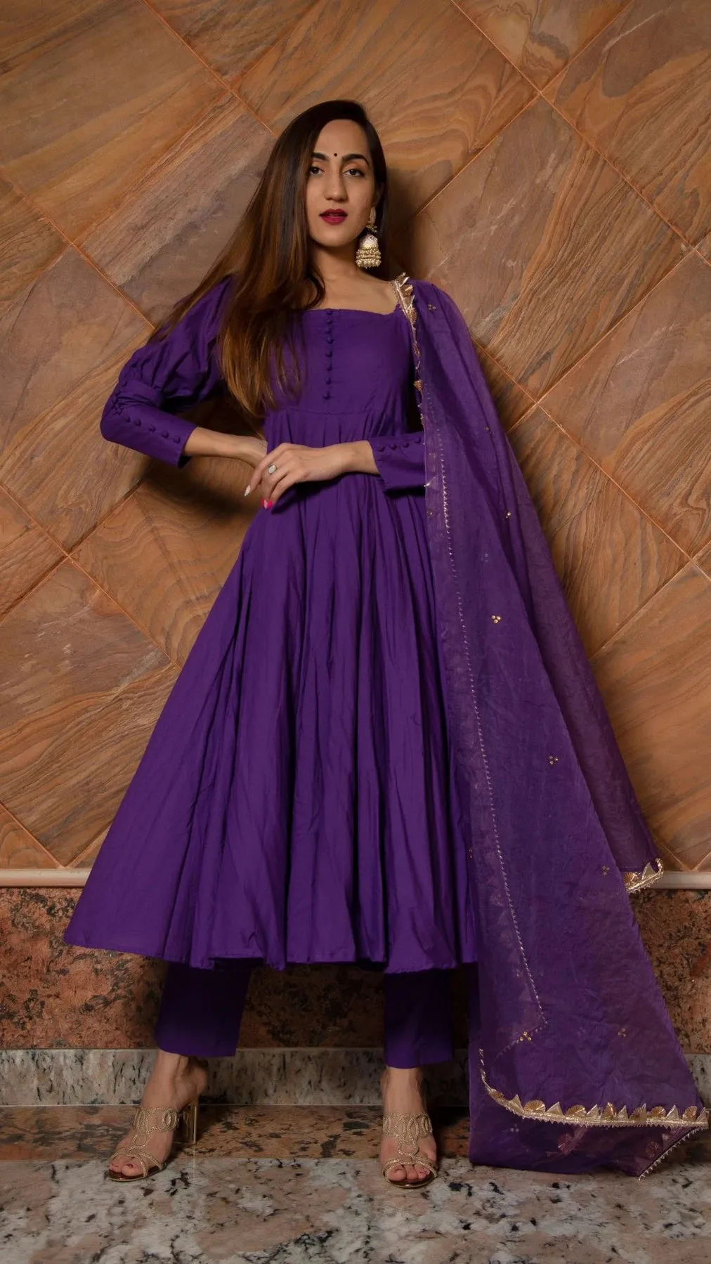 Pure Cotton Purple Anarkali Suit Set
