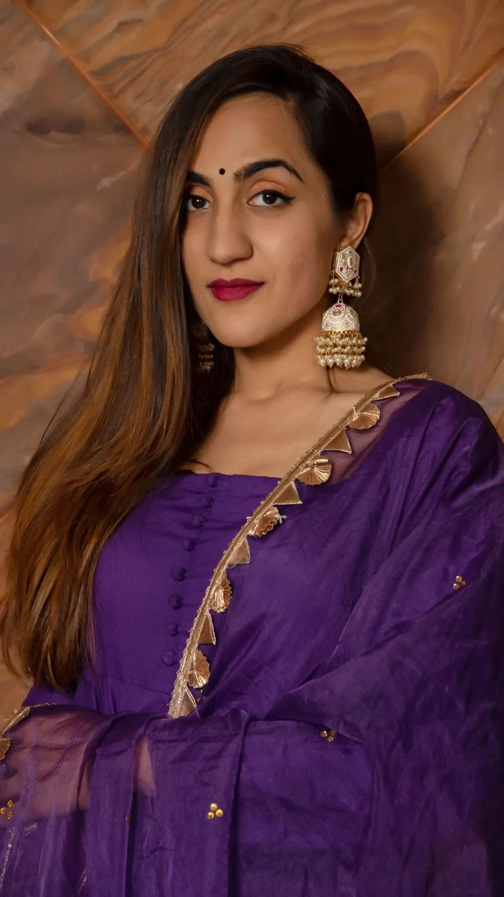 Pure Cotton Purple Anarkali Suit Set