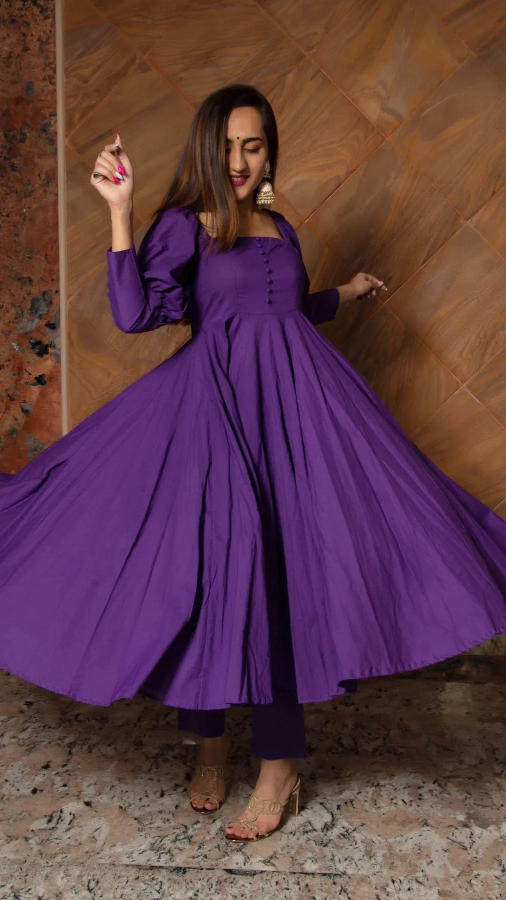 Pure Cotton Purple Anarkali Suit Set