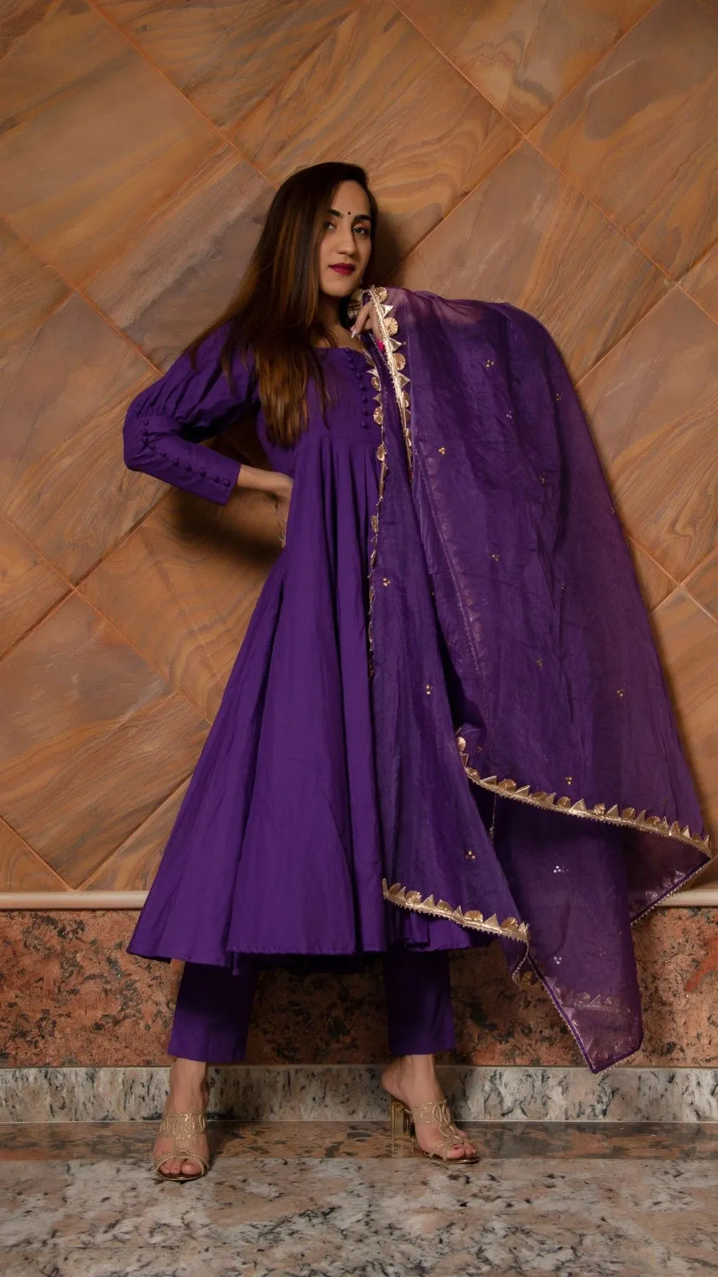 Pure Cotton Purple Anarkali Suit Set
