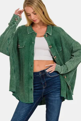 Relaxed Button Up Washed Waffle Shirt