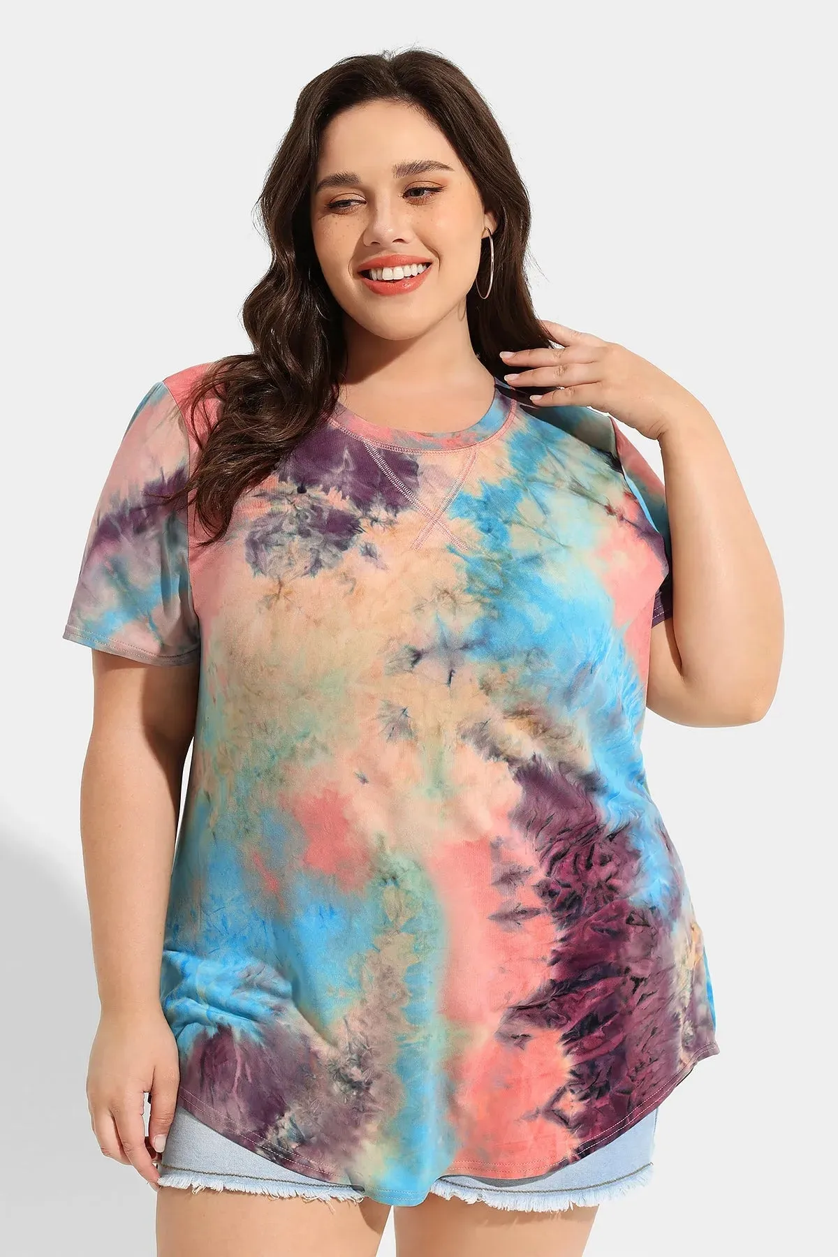 Ritera Contrast Tie Dye Loose Tunic T-Shirt
