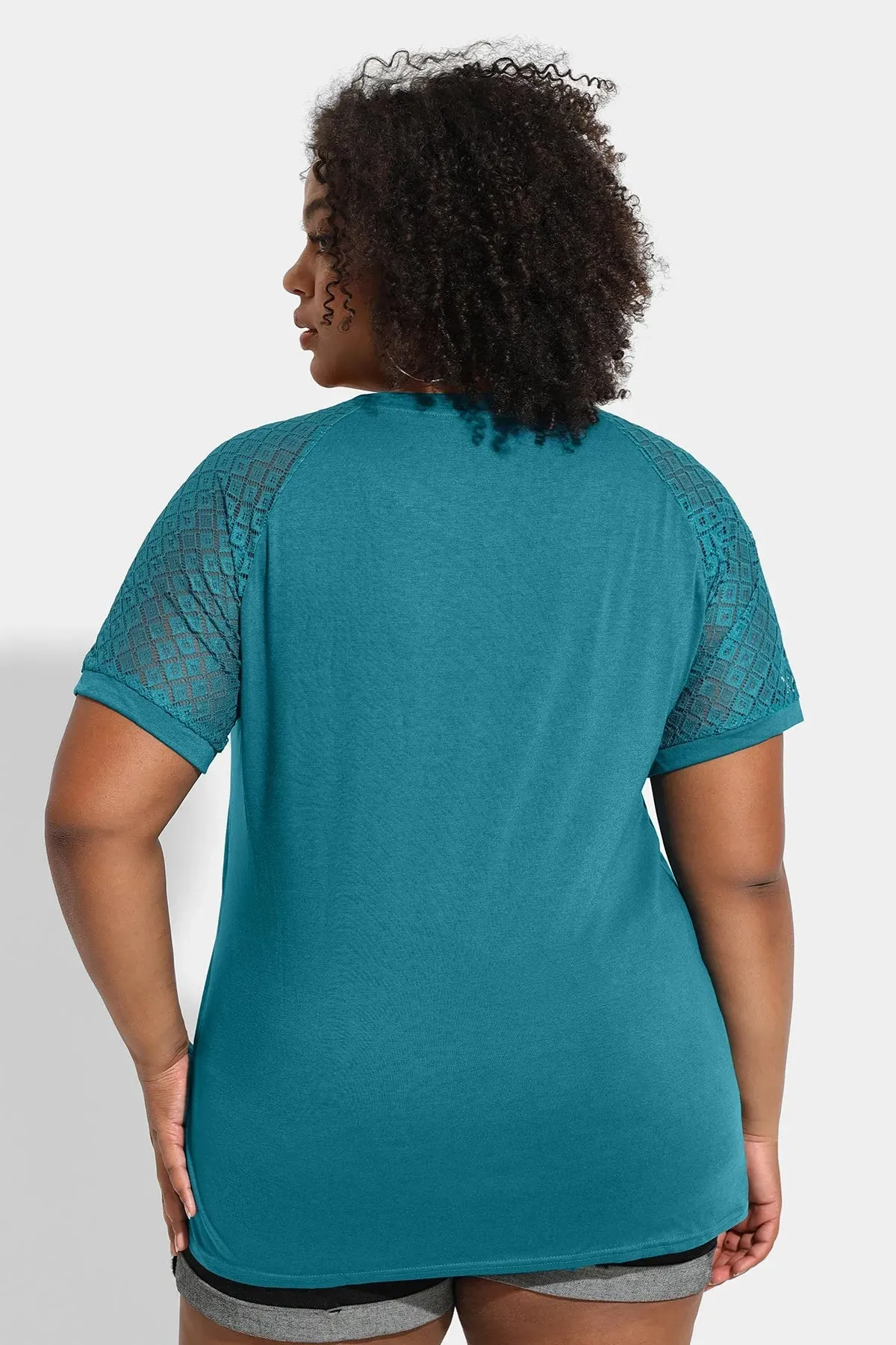 Ritera Raglan Hollow-out Sleeves Pleated Tunic T-Shirt