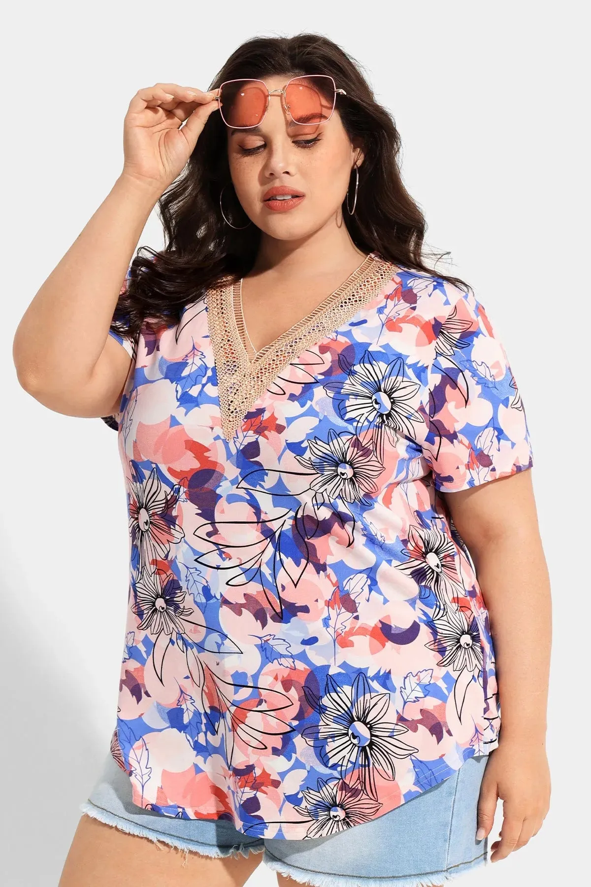 Ritera Resort Sexy Lace V Neck Tunic T-Shirt