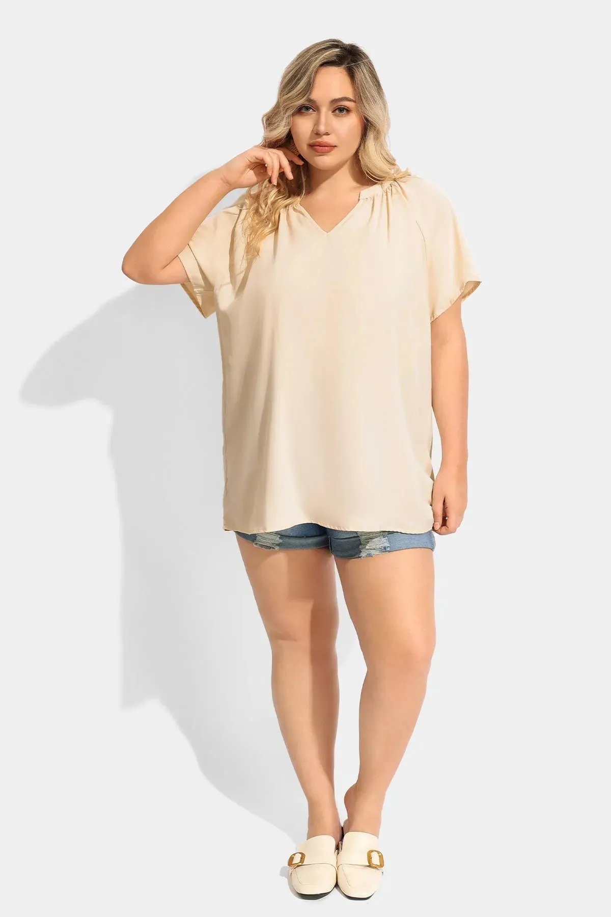 Ritera Solid Supersoft Notched V Neck Tunic T-Shirt