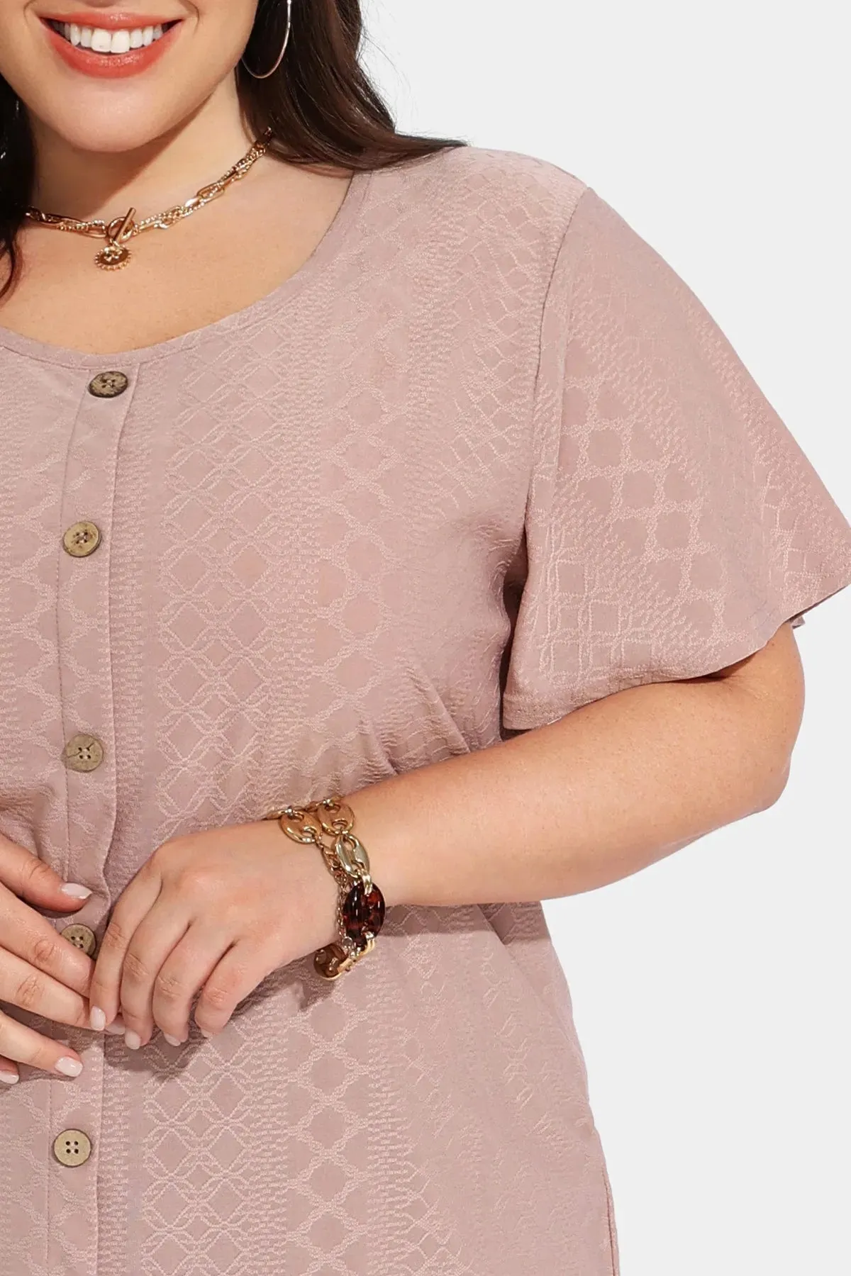 Ritera Solid Texture Button Down Tunic T-Shirt