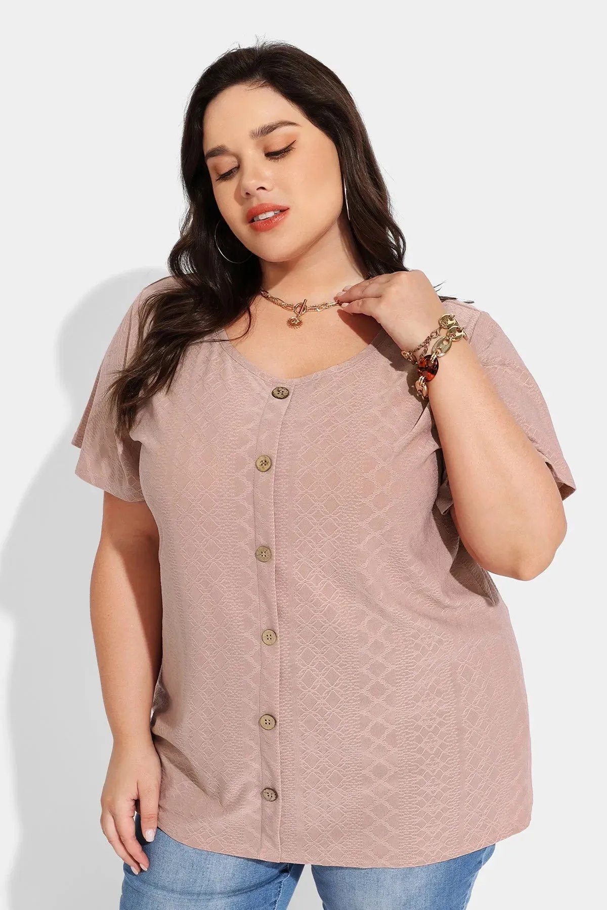 Ritera Solid Texture Button Down Tunic T-Shirt