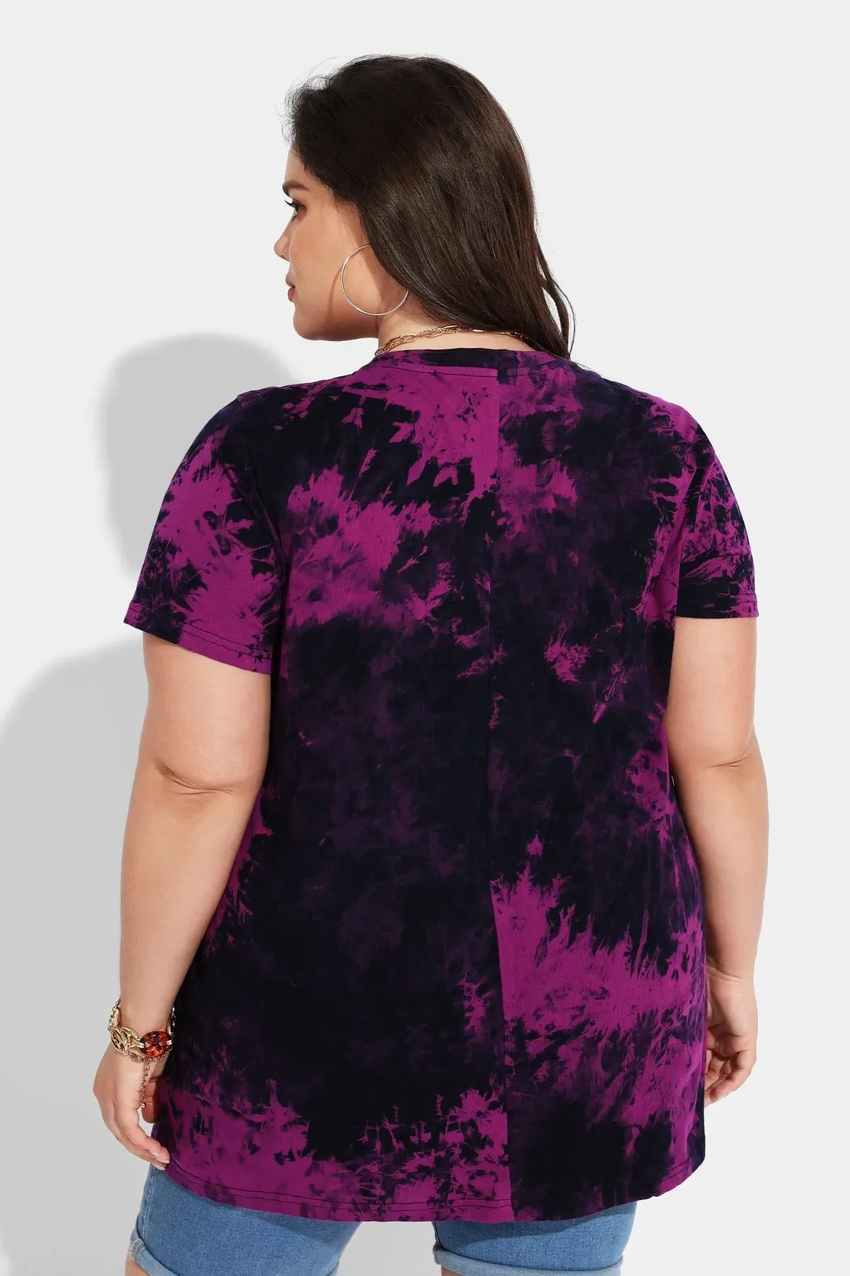 Ritera Tie Dye Contrast Loose Tunic T-Shirt with Pockets