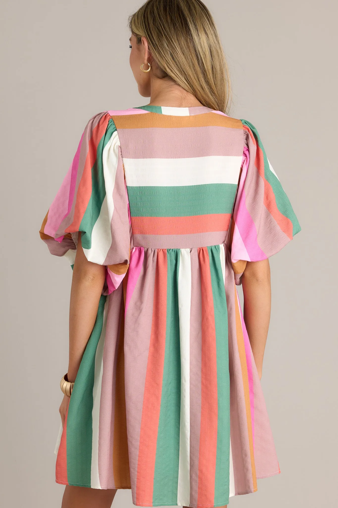 Riviera Retreat Green Multi Stripe Mini Dress