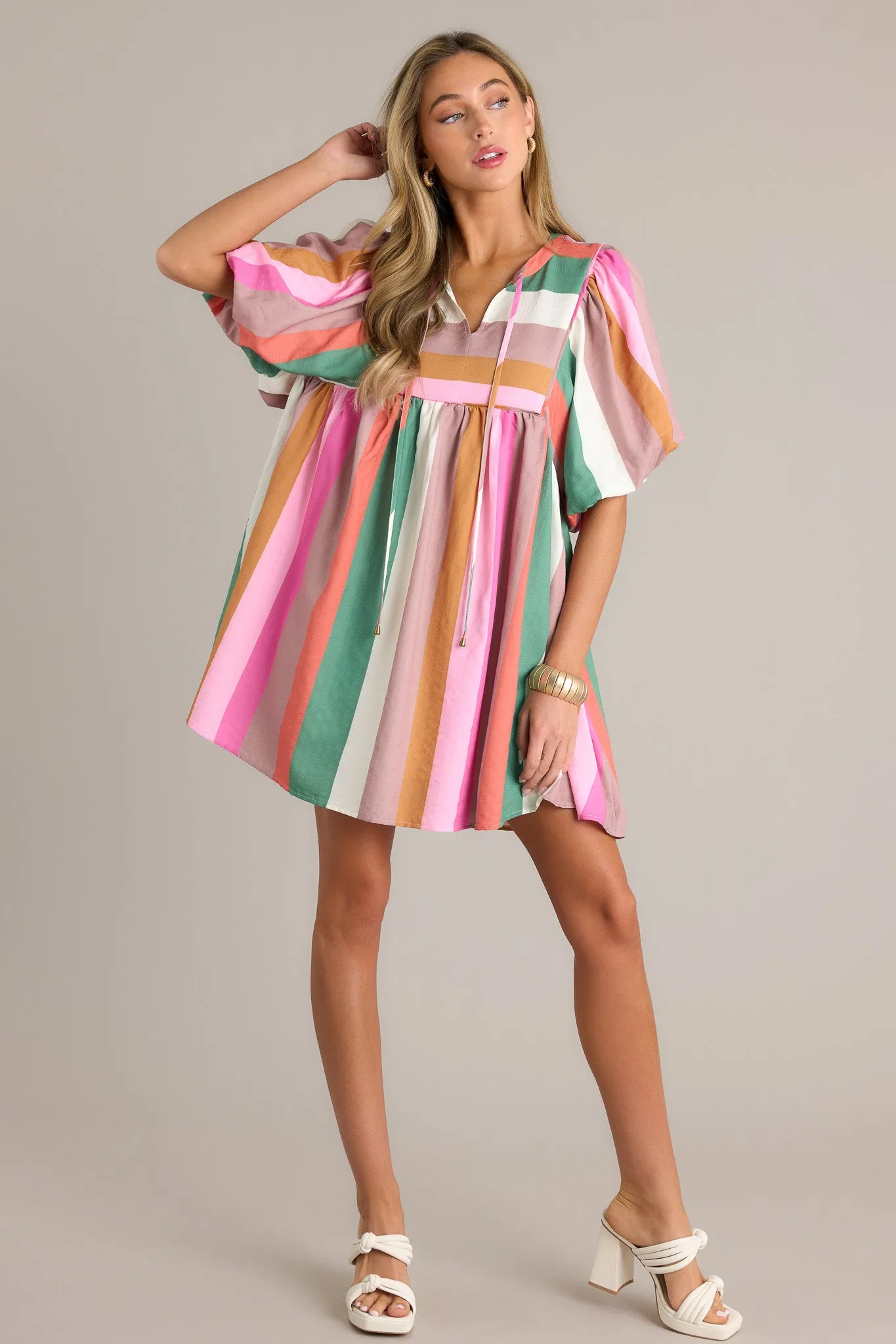 Riviera Retreat Green Multi Stripe Mini Dress