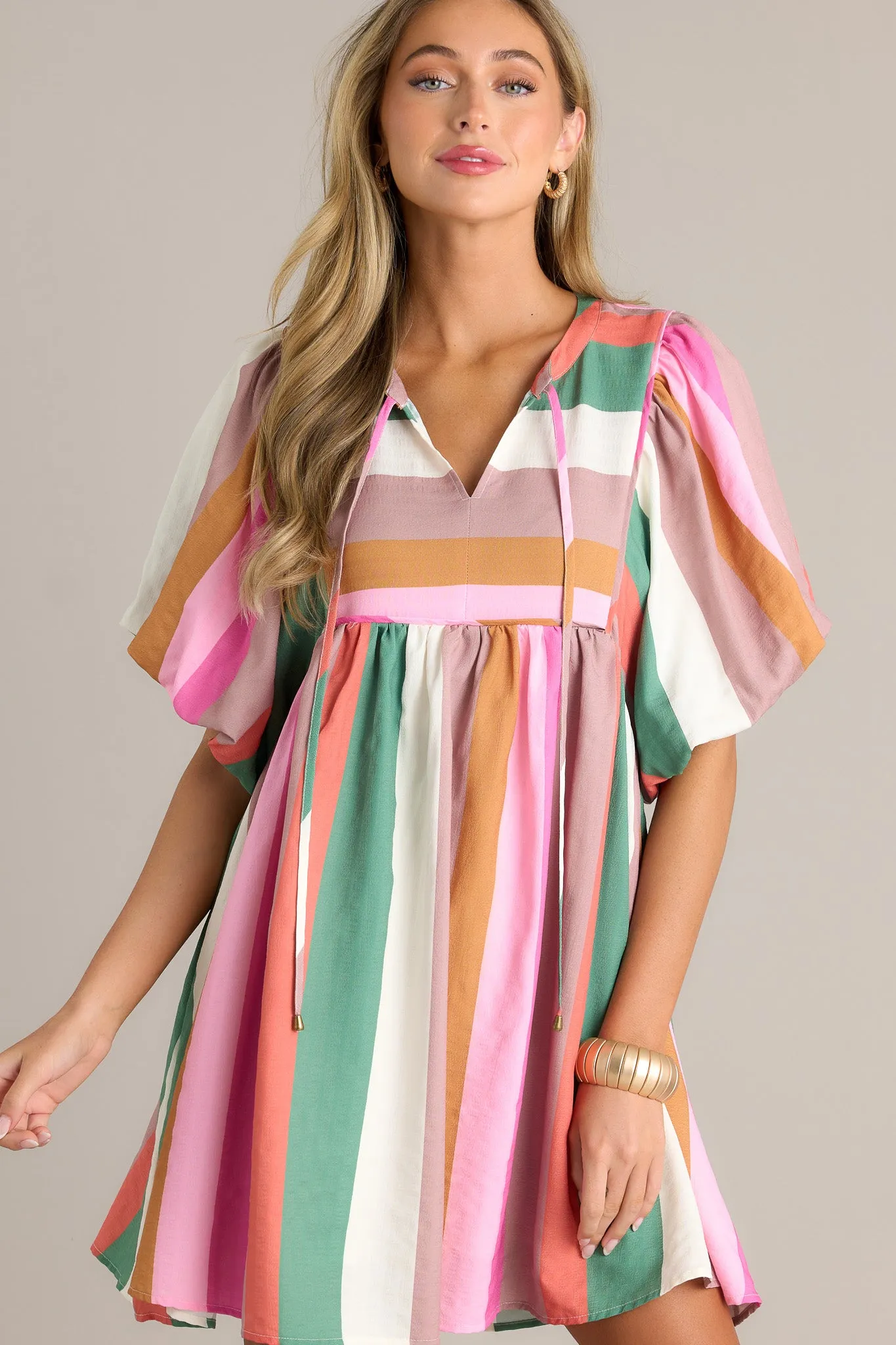 Riviera Retreat Green Multi Stripe Mini Dress