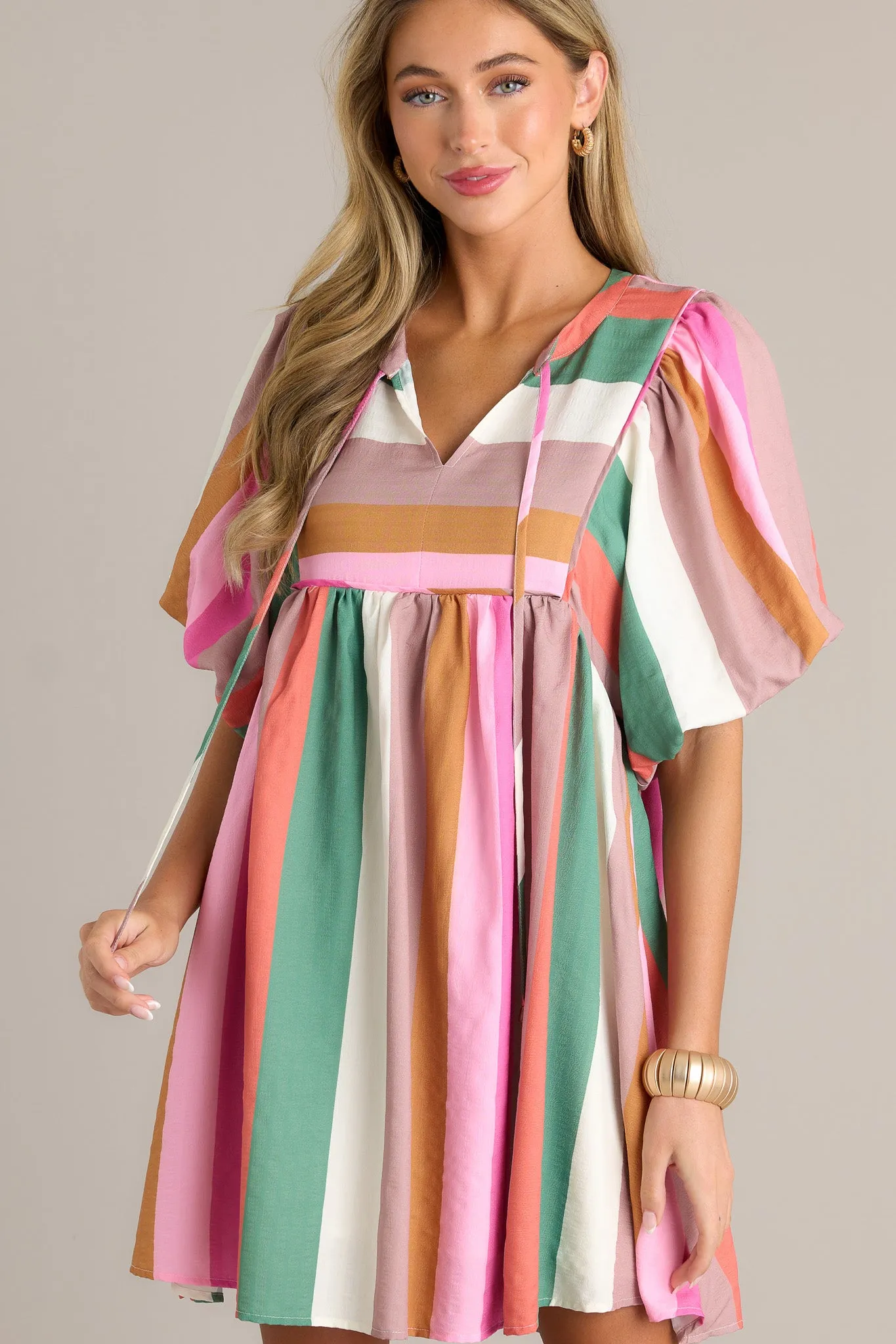 Riviera Retreat Green Multi Stripe Mini Dress
