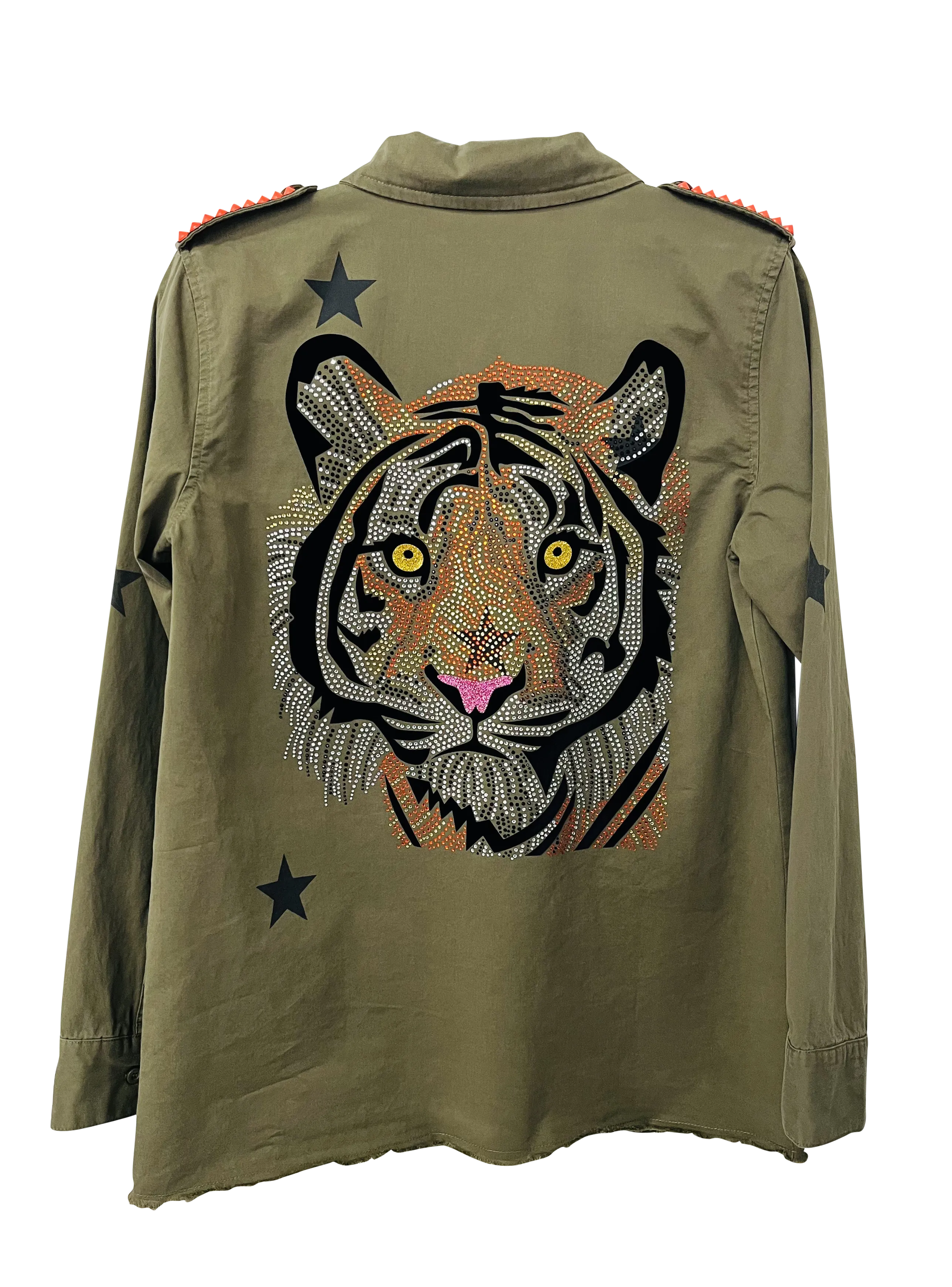 Shacket, Army Green, Tiger Face